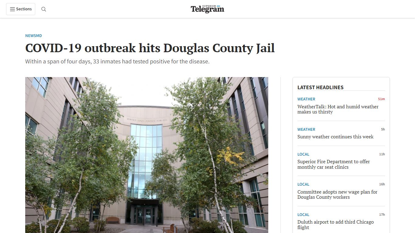 COVID-19 outbreak hits Douglas County Jail | Superior Telegram